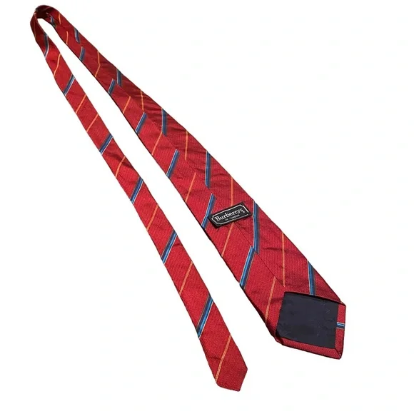 Vintage Burberrys tie 100% Silk - Red and Blue Made in the USA Burberry - Picture 10 of 11